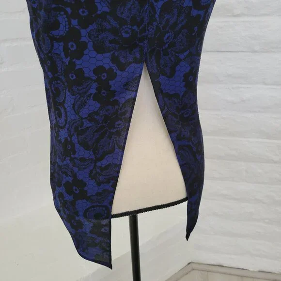 Express Tank Top Womens Small Blue Black Back Slit Navy Floral Sleeveless - Picture 6 of 7